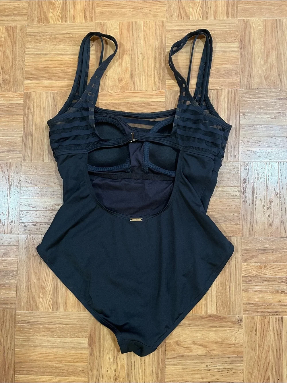 Anne Cole Black One-Piece Swimsuit  Gold Logo Accent Beach Wear Euro Summer 12